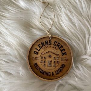Glenn’s Creek Distillery bourbon barrel wood burn ornament